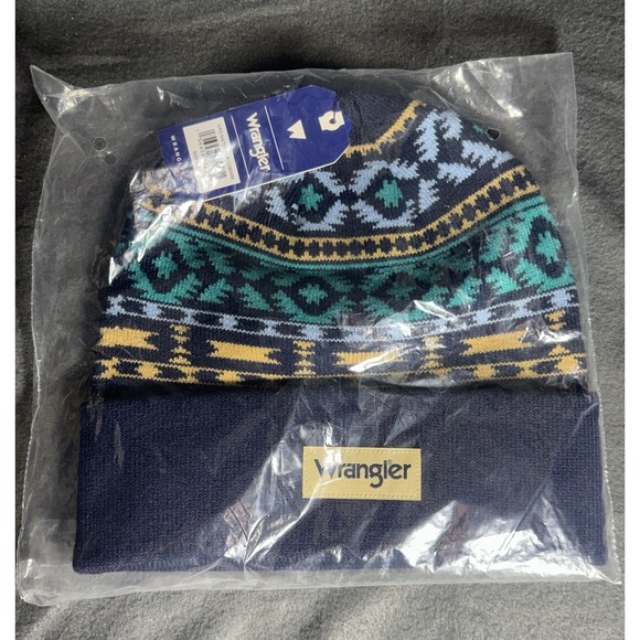 Wrangler Southwest Aztec Beanie Hat Navy Cowboy Western‎ New NWT - Picture 1 of 9